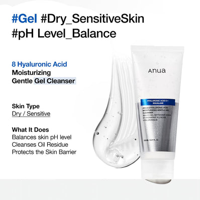 Anua - Hyaluronic Acid 8+ Squalane Moisturizing Gentle Gel Cleanser